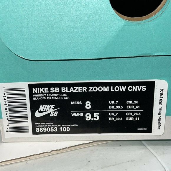 Nike SB Blazer Zoom Low Canvas Skate Shoes Men's 8 White New 889053-100 - Picture 8 of 8